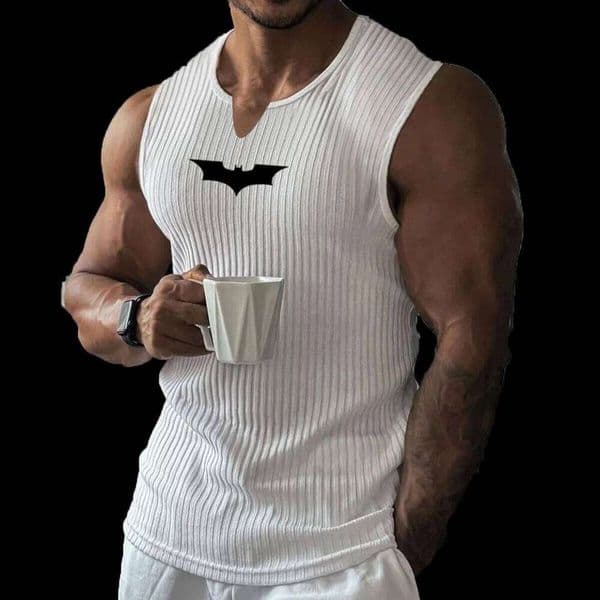 2026 Summer New Men V-neck Stripe Gym Tank Top Bat Fitness Sleeveless Shirt Sports Undershirt Gyms Clothing Training Vest Z260310