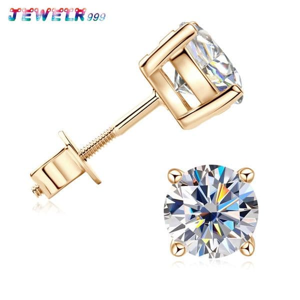 Fashion Fine Solid Real Gold 10K Jewelry Stud 10K Gold Earrings with Moissanite Diamond Jewelry