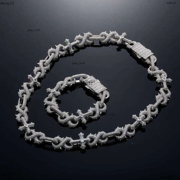 Hip Hop 8-shaped Thorn Cross Cuban Link Chain Necklace Bling Full Cubic Zirconia Iced Out Dia Personalized Mens Necklaces Choker Bracelet Accessories Jewelry