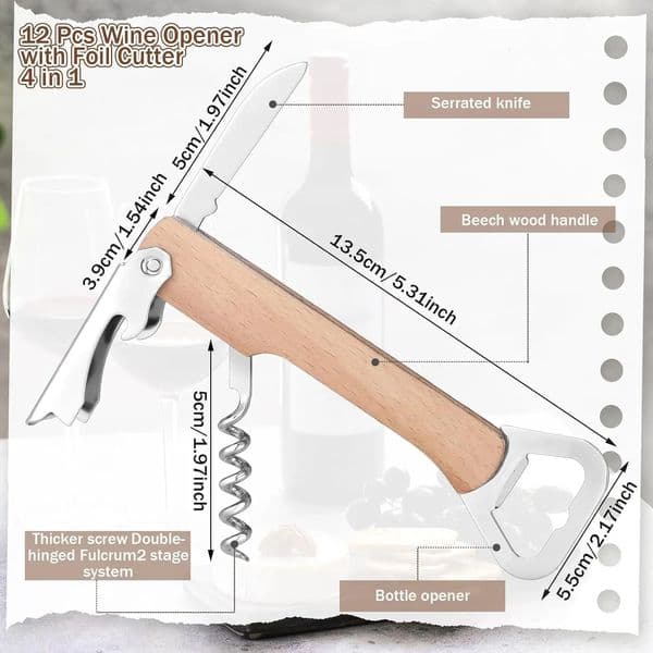 Wooden Wine Bottle Opener Groomsmen Wedding Party Gifts 4 in 1 Wine Corkscrew with Foil Cutter Blank DIY Engraving Wood 260304