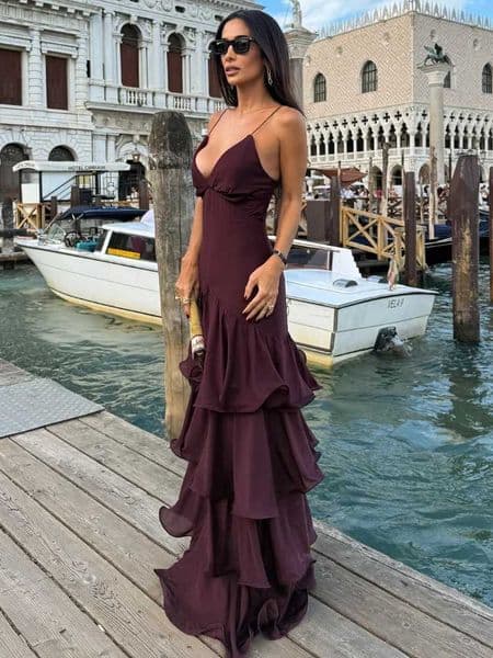 Elegant Solid Ruffled Sling Dress for Women Fashion Sleeveless Backless Party Maxi Dresses 2025 New Female Vacation Robes Street X260310