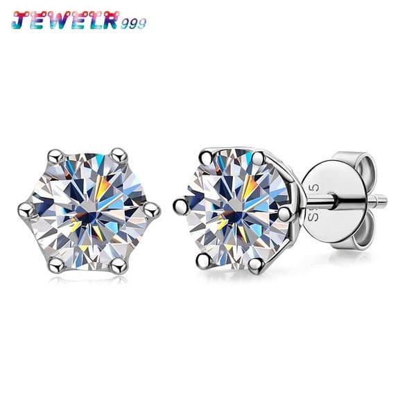 HanYu Classic Style Ladies 925 Sterling Silver Colorful Round Moissanite S925 Stud Earrings Jewelry