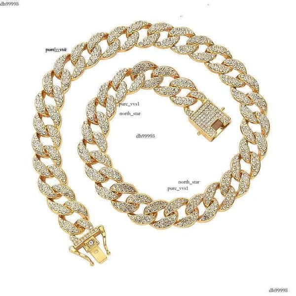 DHcollections Full Dia 15mm Cuban K Chain Necklace Zinc Iced Out Rhies Hiphop Jewelry