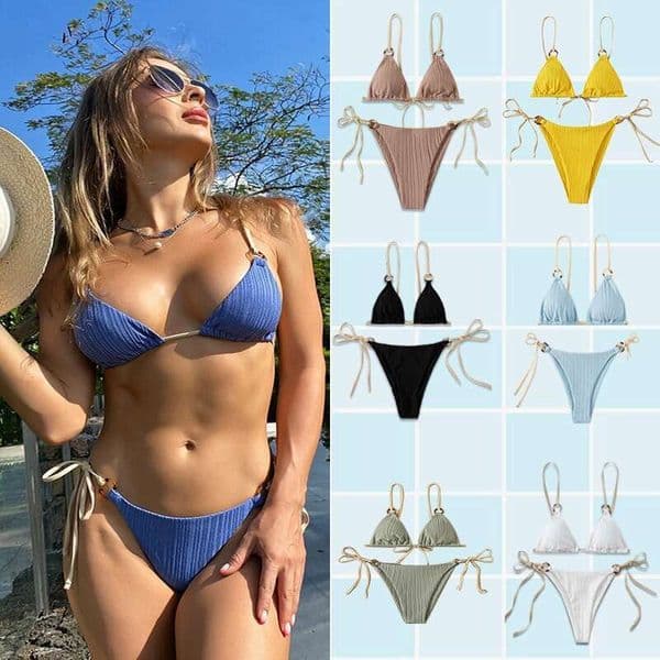 2026 New INS Women's Swimsuit Two-Piece Bikini Set Fairy Style Sexy Solid Color Tie Swimwear for Women