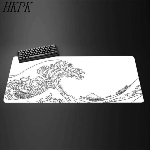 XXL 90x40cm Black and White Giant Wave Keyboard Game Anime Mouse Pad Non-slip Rubber Art Computer Desk Mat Carpet With lockedge 26L0311