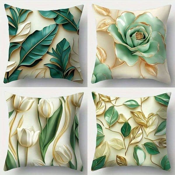 Pillow Case Green & Gold Leafy Elegance PillowcasesLiving sofa cushion cover, soft and comfortable, bedroom room decoration 26Y0311