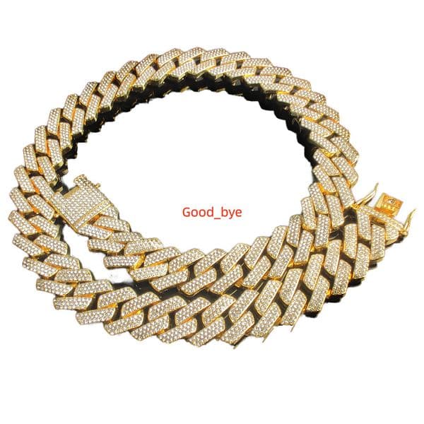 Best Selling 20MM Rhombic Cuban Chain Necklace Fashionable Punk Three-Row Diamond Geometric Design Made Alloy for Hip Hop Gift