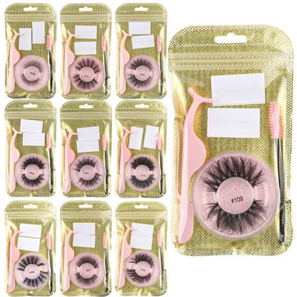 US TAX FREE 3D Lashes False Eyelashes Set - Natural Thick Color Lash Extensions with Curler and Brush for Makeup Application Party Favors