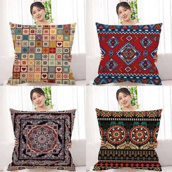 Double-sided Bohemian Print Ethnic Style Sofa Living Room Cushion Cover Geometric Pillow Square Pillowcase 26Y0311