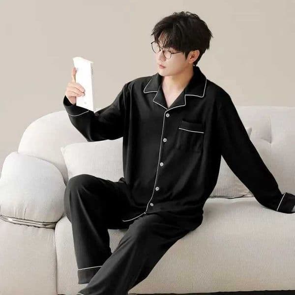 Plus-Size Solid Color Pajamas for Men New Spring and Autumn Casual Long-Sleeved Cardigan Large Size Loose Simple Autumn and Winter Home Wear X260311