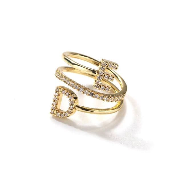 2023 Iced Out DIY Letter Ring Gold Silver Color Micro Pave Open Adjustable Size Nameplate Rings Women Fine Fashion Jewelry Rings