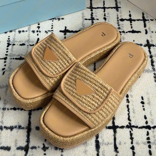 Premium Designer Women's Slide Sandals, P Home Style Textured Woven & Leather Flat Heel Mules, Luxe Summer Slides, Elegant Slippers for Formal & Casual Occasions