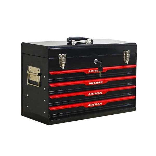 20-inch Steel Portable Drawers Box Organizer With Metal Lock Closure Device - Powder-coated Tool Storage Cabinet BLACK