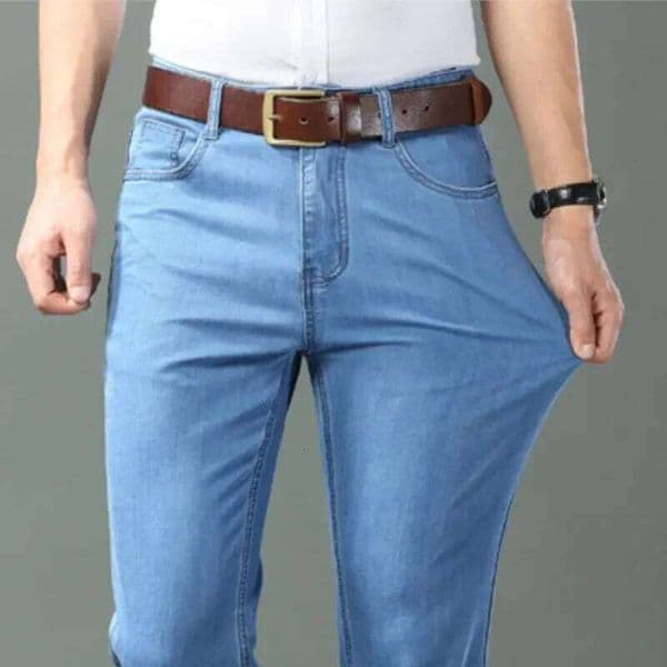 New Ice Silk Thin Denim Jeans For Men Blue Straight Stretch Cotton Pants Business Casual Lightweight Trousers Spring Summer C260310
