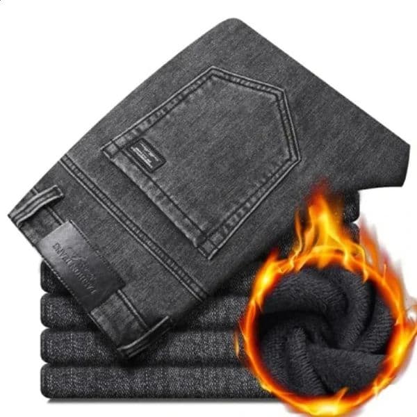 Winter Warm Jeans Mens Slim Straight Elastic Denim Pants Casual Male Clothing Fashion Plush Trousers 260228