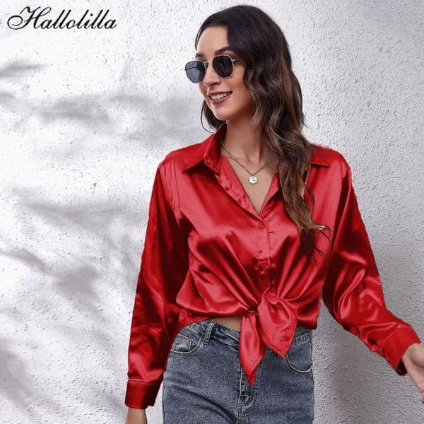 Satin Blouse Women Shirts for Clothing Tops Elegant Long Sleeve Spring Autumn Streetwear Fashion Clothes Camisas Casual 260305