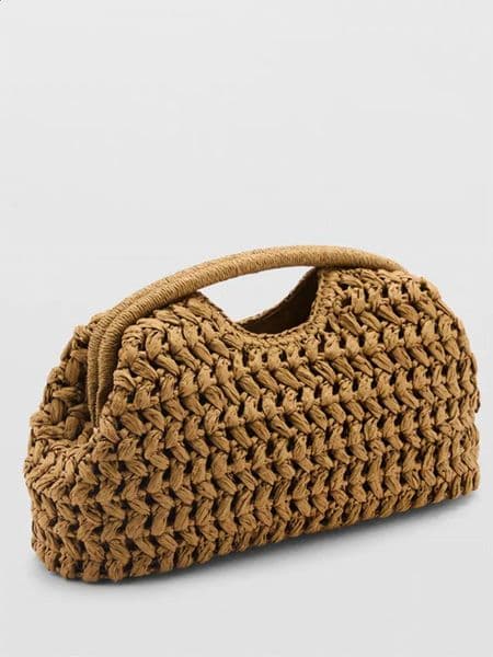 Natural Fiber Snap Clutch BagSpanish Seaside Womens Straw Woven HandbagSummer Beach Travel Vacation Evening Elegant Purse 260311