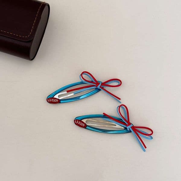 Korea Dongdaemun New Color-Block Bow Cute Bangs Side Clip Hair Accessory for Women L260311