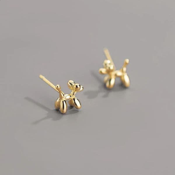 Silver Color Needle Mini Balloon Dog Earring Korean Version Creative Light Beads Lovely Cartoon Sweet Jewelry 260309