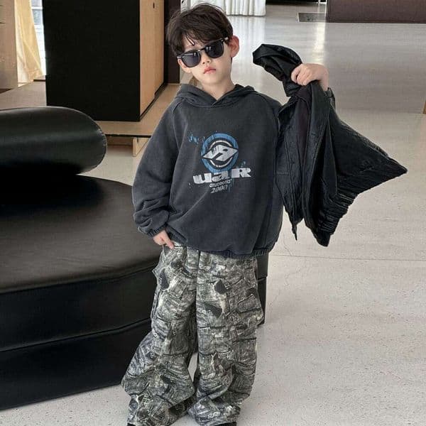 Boys' Hooded Sweatshirt Autumn 2025 New Style Loose Casual Long Sleeve T-Shirt for Young Kids Fashionable Children's Clothing L260311