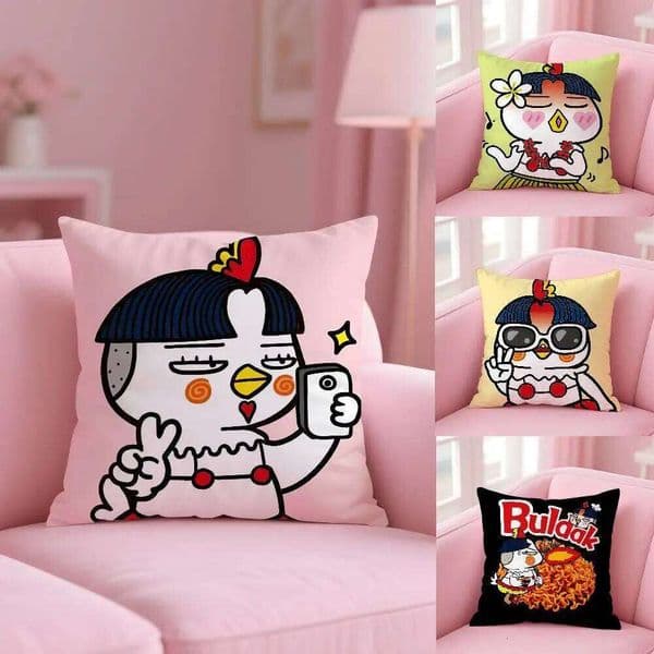 Kwaii Anime B-Buldak RameSn Pillow Case Anti-dustmite Pillowcase Invisible zipper silky short plush Sofa cushion cover 26Y0311
