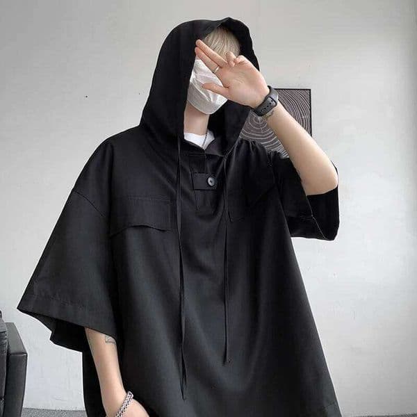 5 Colors Summer Hooded T shirt Korean Half Sleeve Pullover Streetwear Loose T-shirt Tops Drawstring Men Clothing 26W0311