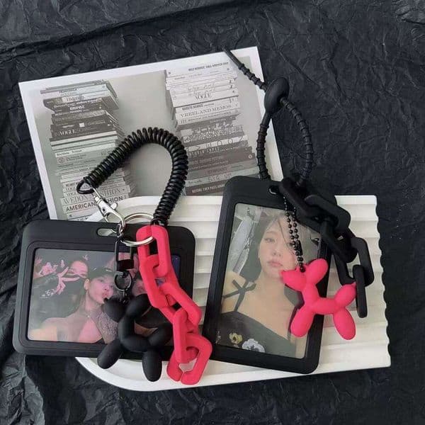 Phone Charm Phone Pendant Ornament Black Pink Balloon Dog Chain Card Holder Keychain Transparent ID Badge Case for Daily Use Free Shipping