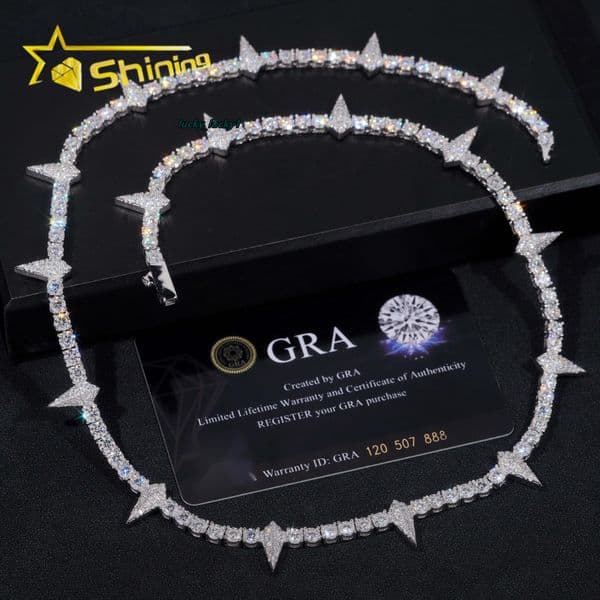 Custom Tennis Necklace Silver 925 New Design Iced Out Vvs Moissanite Diamond Hip Hop Lab Diamond Tennis Chain