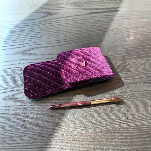 Purple Portable Compact Loose Powder Brush with Short Handle