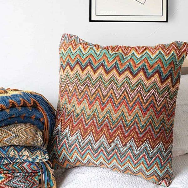 Knitted Cushion Cover Soft Boho Orange Green Flocking Pillow Case 45cmt45cm for Home Decoration Living Bed Room 26Y0311