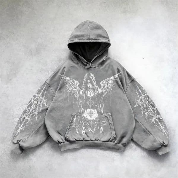 American Trend Retro Dark Style Printing Oversized Hoodies Mens And Womens Y2K Harajuku Hip-Hop Gothic Casual Street Wear 260228