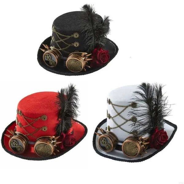 77HE Steampunk Top Hat With Goggles Steampunk Time Hat Halloween Bowler Top X260311