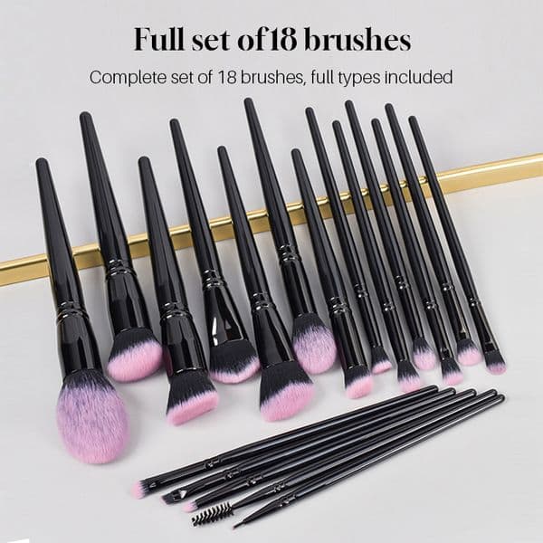 18 Piece Daily Essential Makeup Brush Set, Stylish High-grade Solid Wood Paint Handle, Silver Thickened Aluminum Tube, Premium Pink Fiber Brush Head, Elegant Design
