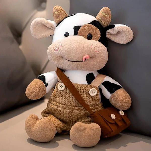 26CM Simulation Cattle Animals Plush Toys Cartoon Milk Cow Plush Doll Soft Stuffed Sweater Cow Pillow Home Decoration Toy 260311
