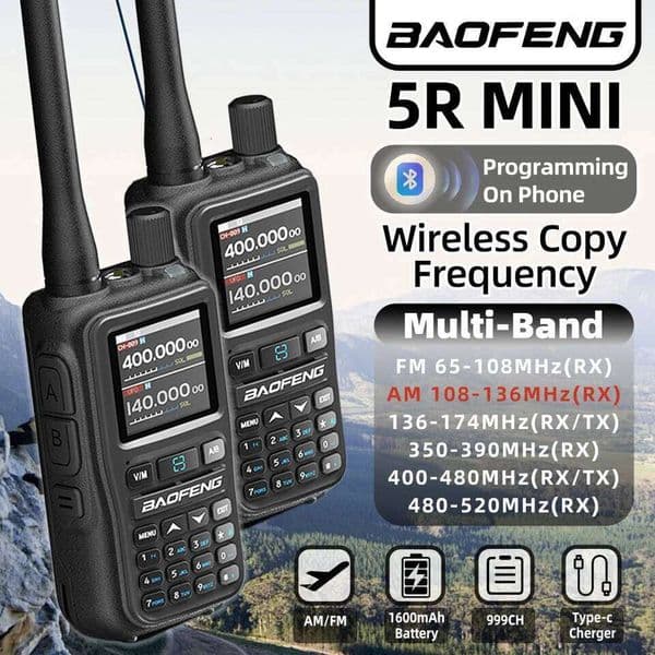 1PC Baofeng UV 5RMINI Wireless Frequency Reading Walkie Talkie AM Long Range Multi-Band Type-C Charger Ham Radio 26Y0311