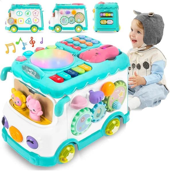 Montessori Educational Toys Baby Musical Bus Toys Educational Musical Learning Toddler for Baby Toddler Activity Bus Toys 260309