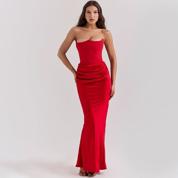 Casual Dresses Basic & 2026 Strapless Bodycon Crop Top And Maxi Skirt Formal Wedding Guest Party Dress