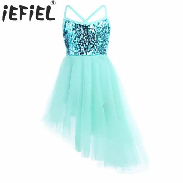 Kids Girls Ballet Dance Dress Figure Skating Gymnastics Leotard Tutu Sleeveless Shiny Sequins Ballerina Performance Dancewear 260306