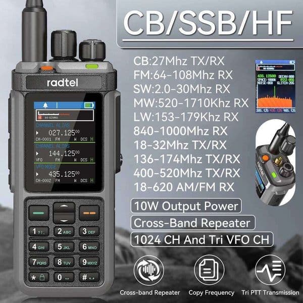 2026 outdoor New New Radtel Rt-880 10W Ham Radio With Cross Band Repeater Short Wave HF SSB CB Walkie Talkie AM Outdoor USB LSB CW 1024 Channels Free Shipping S