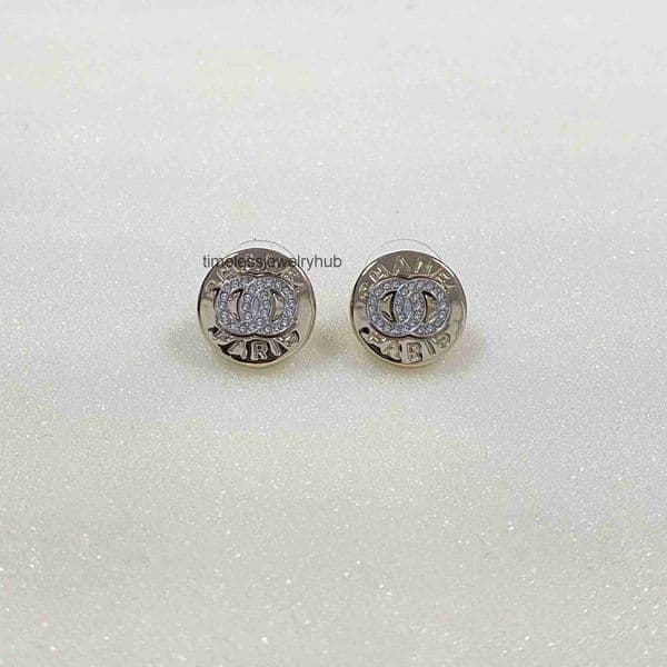 Designer jewelry channels studs Handmade round coin button earrings cc earrings