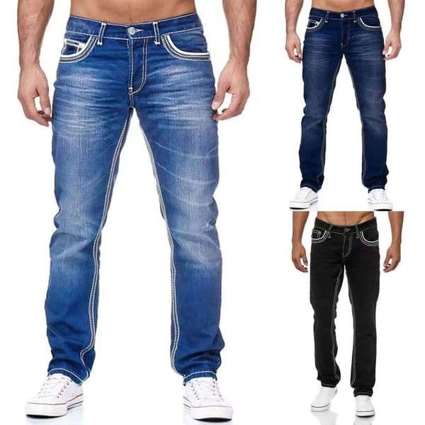 Men Jeans Solid Pockets Stretch Denim Straight Pants Spring Summer Business Casual Trousers Daily Streetwear Men's Clothing Z260225