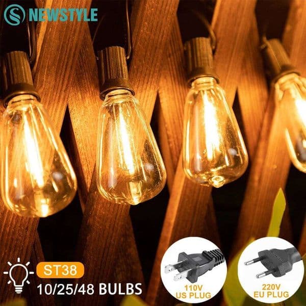 Outdoor ST38 String 110V/220V LED Patio Hanging Lights with Waterproof Plastic Bulbs for Garden Lighting Outside Decor 26W0311