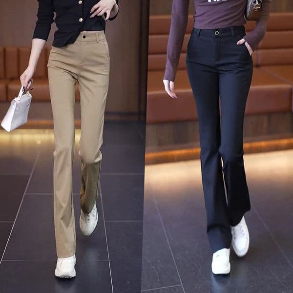 2025 New Popular High-Waisted Womens Slim-Fit Flared Suit Pants with Draped Effect Long Professional Trousers S260428