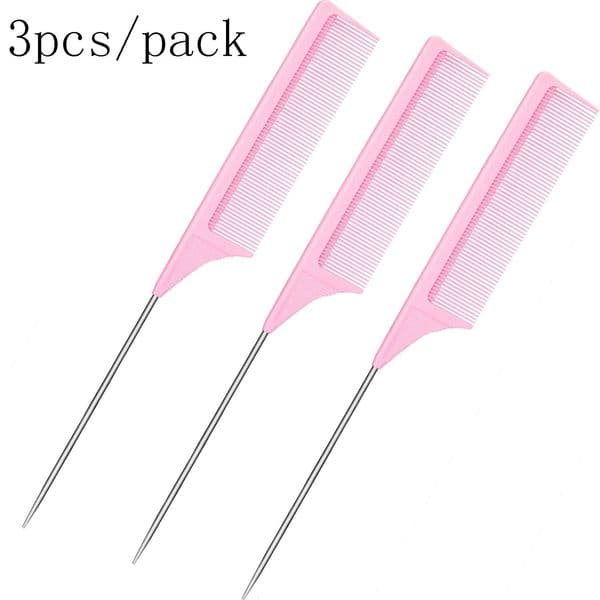 3Pcs/set Colorful Steel Needle Pointed Tail Combs For Hair Dyeing Hair Styling Parting And Sectioning