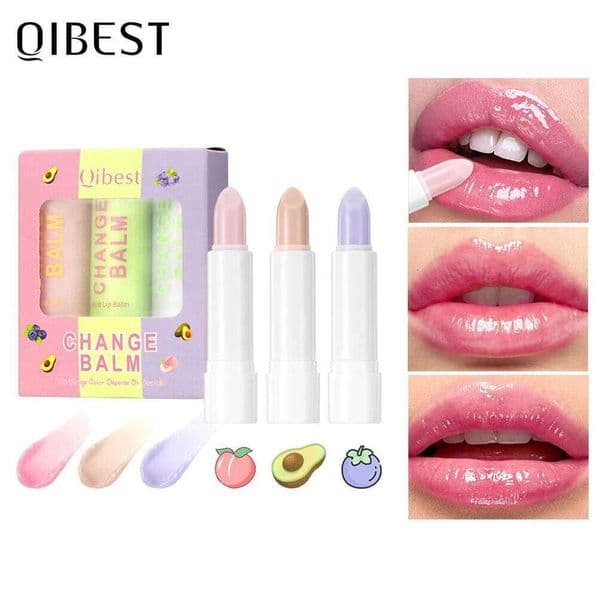 QIBEST 3 PCS Color Changing Balm Sets Tinted Lipstick Moisturizing Lasting Stain Nourishing Repair Lip Care Cosmetics Z260311