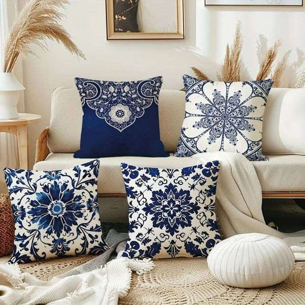 Ethnic style blue floral pattern printing pillowcase living sofa chair cushion cover bedroom room home decoration 26Y0311