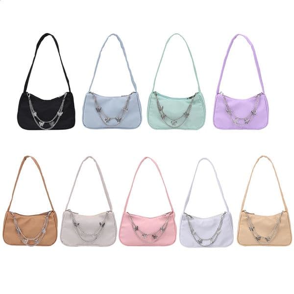 Fashion Women Butterfly Chain Shoulder Bags Pure Color Casual Allmatch Underarm Elegant Ladies Small Hobos Handbags Purses 260311BJ