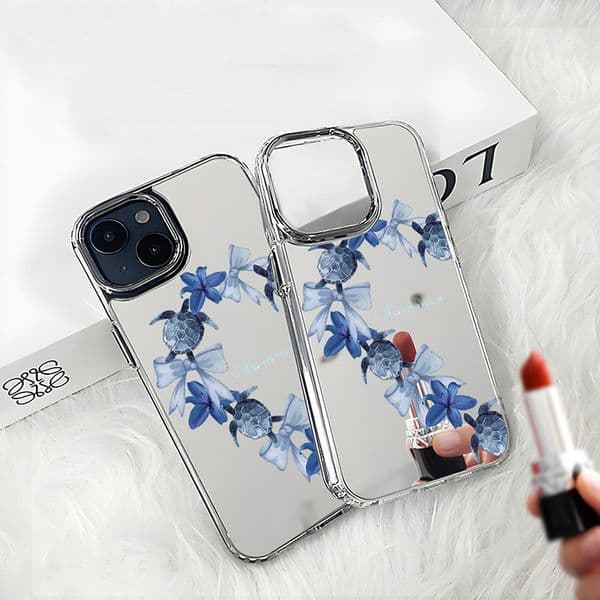 Blue Bow Phone Case For Iphone 17 16 15 14 13 Pro 12 11 Max Plus 16Pro Mirror 17Promax Phone Case 17Pro Electroplated 15Promax 16Promax Cover Hard 14Pro 13Promax Shell