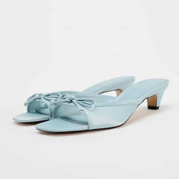 Designer Womens Butterfly-knot Street Style Square Toe Thick Heel Dress Shoes Spring Summer Concise Zapatos De Mujer K260311