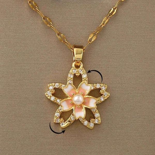 360 rotatable decompressed flower pearl five-pointed star pendant necklace for womens birthday and Thanksgiving gift H260311